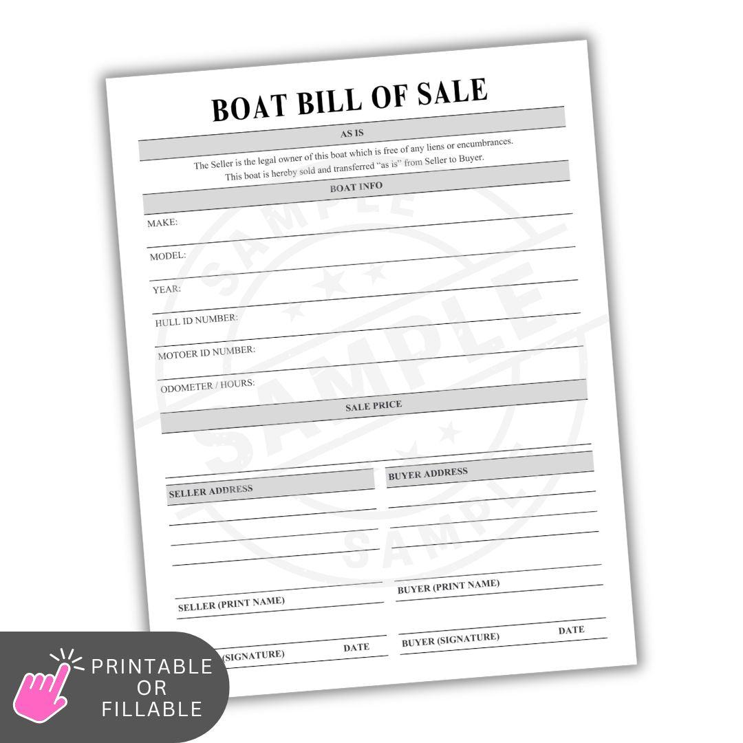 Boat bill of sale form on a white background