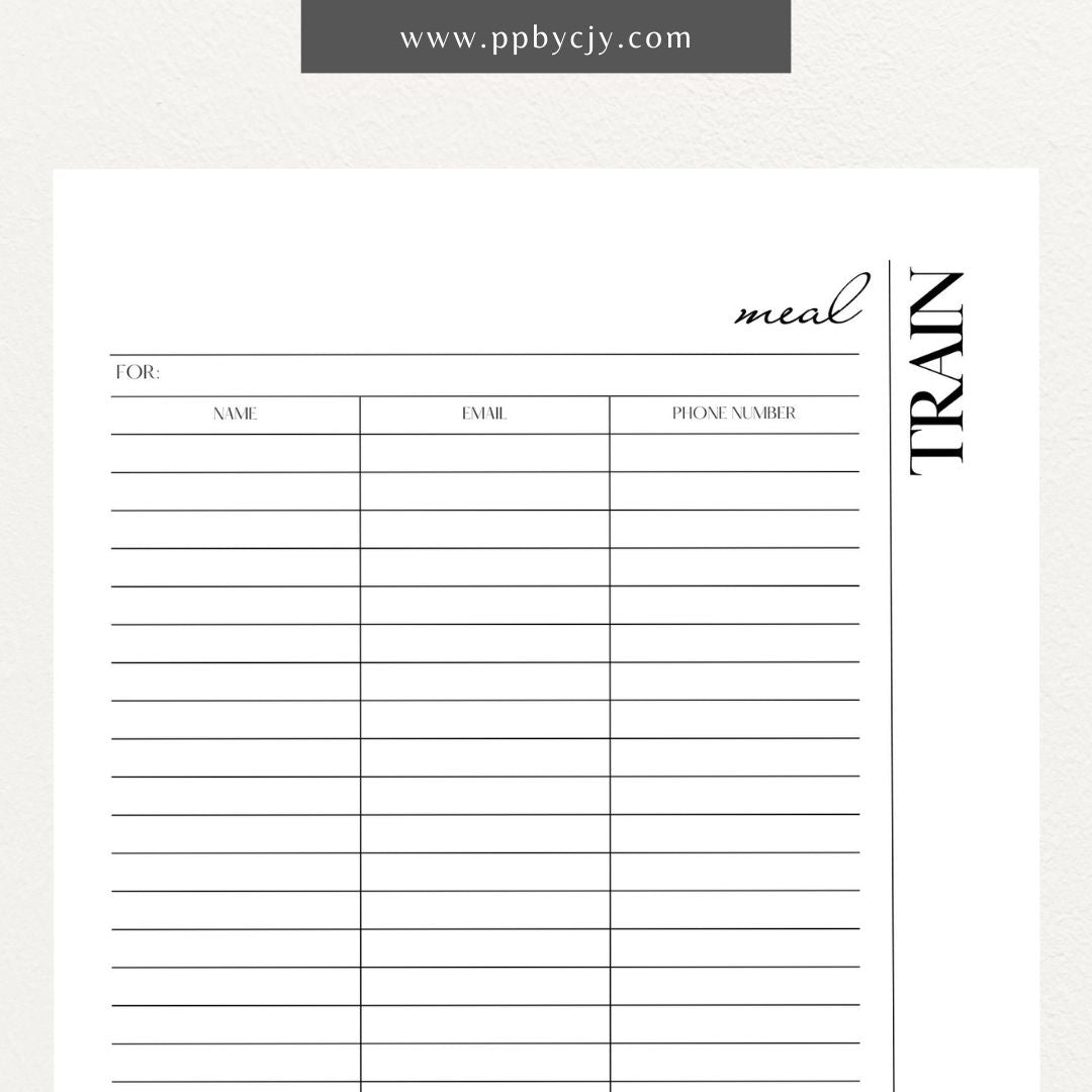 Meal Train Sign-Up Printable Template – Digital download for organizing and coordinating meal deliveries for someone in need.