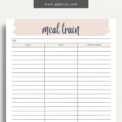 Meal Train Sign-Up Printable Template – Digital download for organizing and coordinating meal deliveries for someone in need.