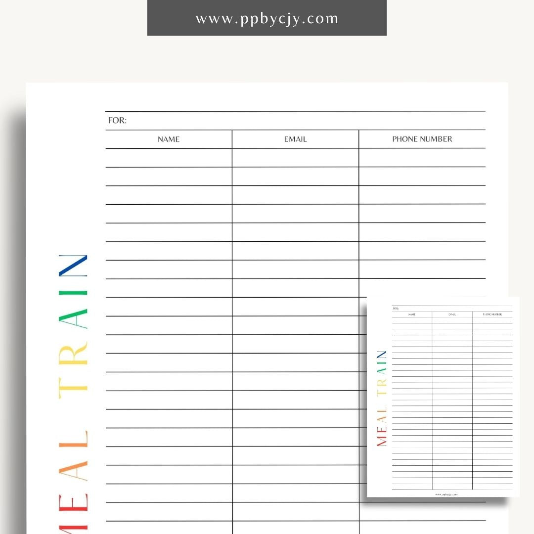 Meal Train Sign-Up Printable Template – Digital download for organizing and coordinating meal deliveries for someone in need.