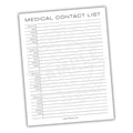 Medical Contact List Printable PDF Template