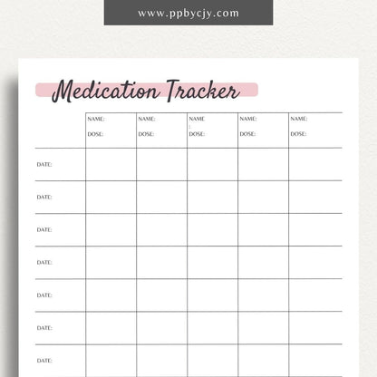 printable template page with columns and rows related to medications