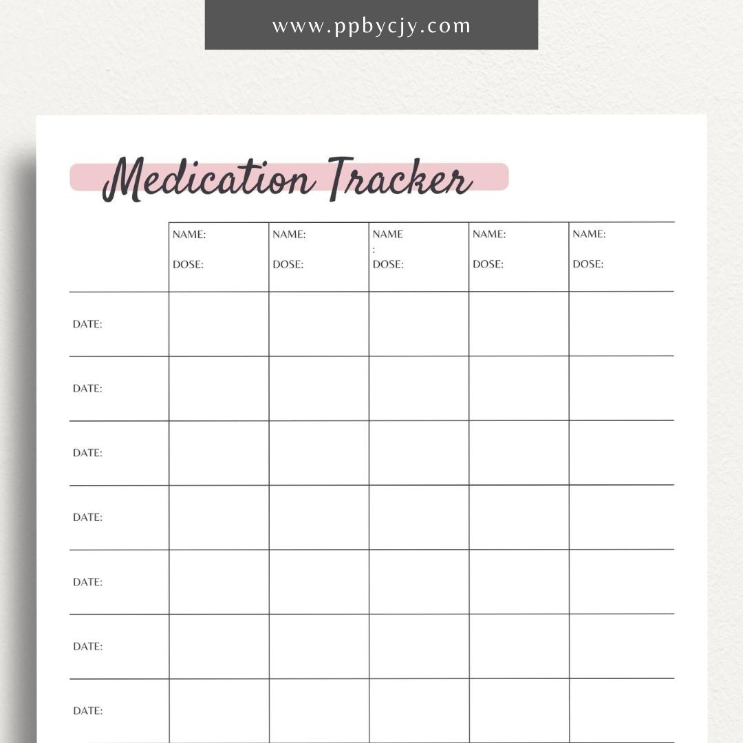 Medication Tracker Log Printable PDF Template