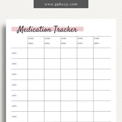 Medication Tracker Log Printable PDF Template