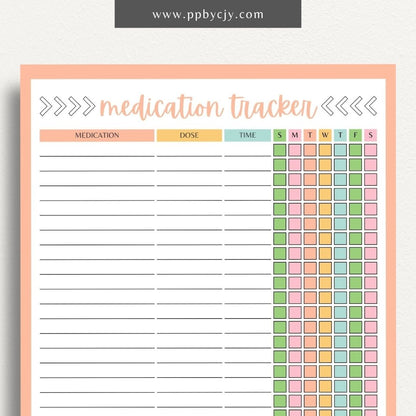 printable template page with columns and rows related to medications