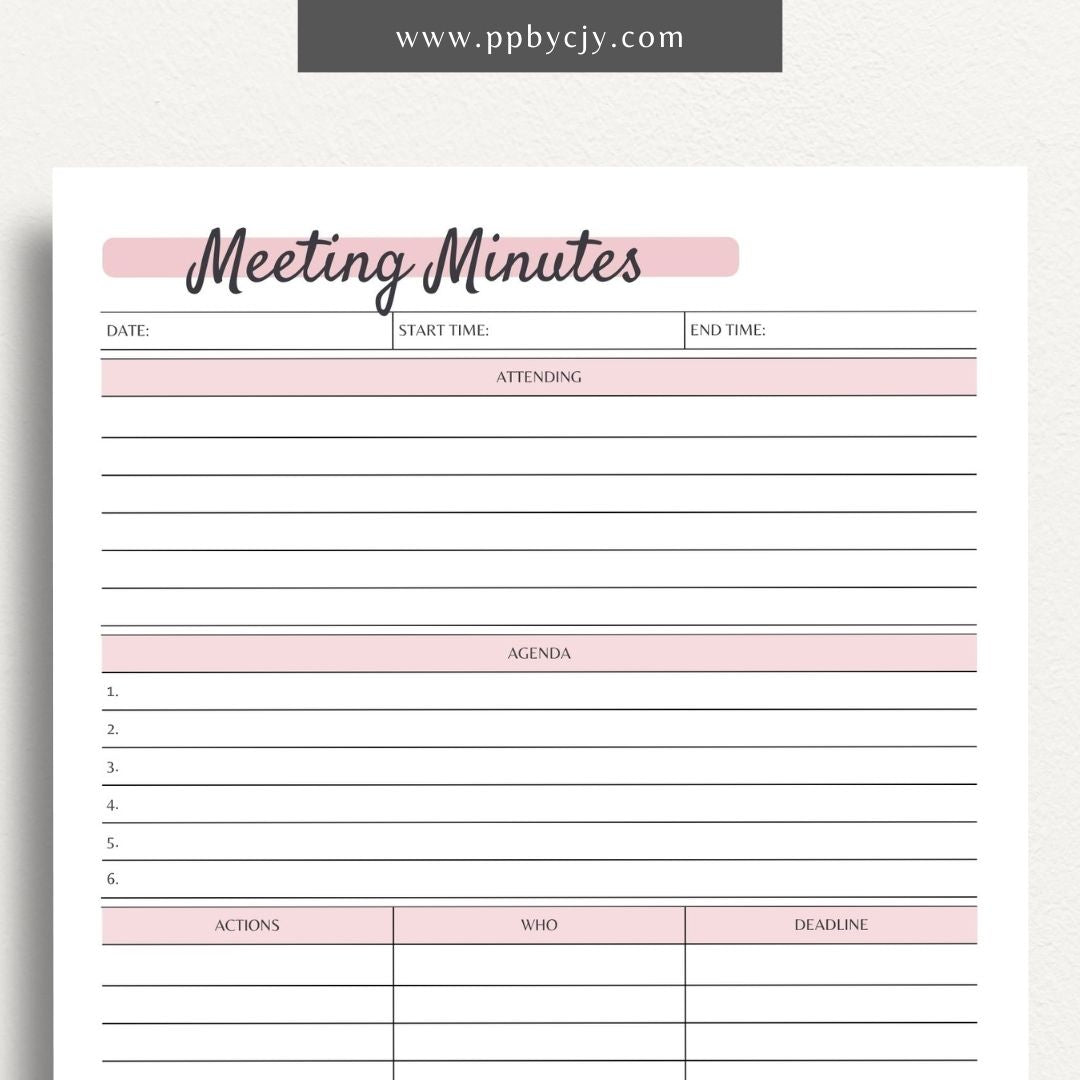 Meeting Minutes Printable PDF Template