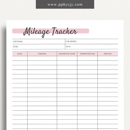 Mileage Tracker Printable PDF Template