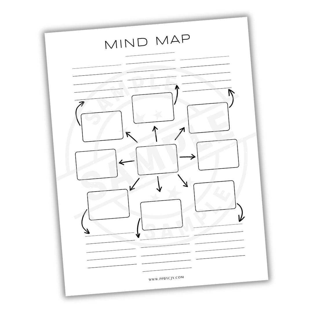 Blank mind map template with central node and branches on a white background