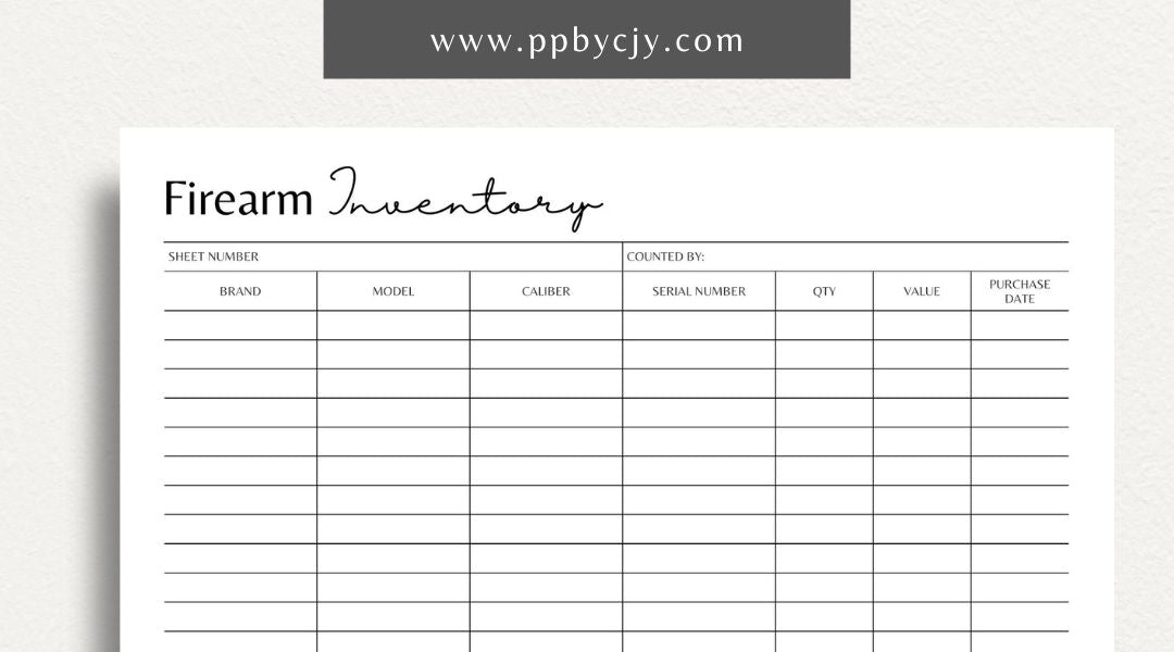 Firearm Inventory Template Printable – Digital download for gun collection tracking