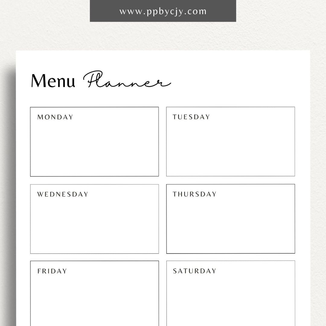 Weekly Meal Planner Printable Template – Digital download for organizing and planning meals for the week, including meal ideas, ingredients, and grocery lists