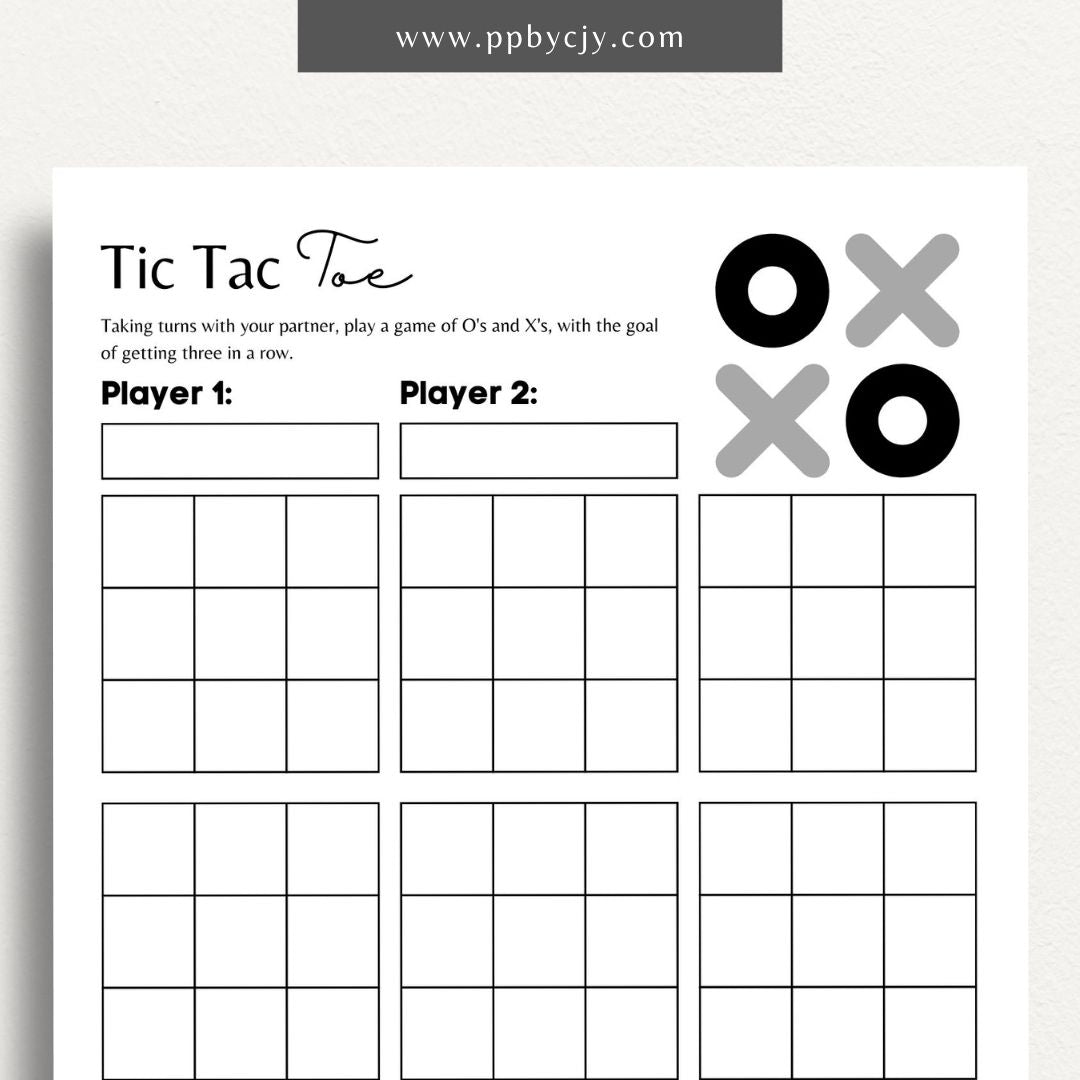 Tic Tac Toe Game Printable Template – Digital download for creating and playing the classic Tic Tac Toe game with printable game boards and markers