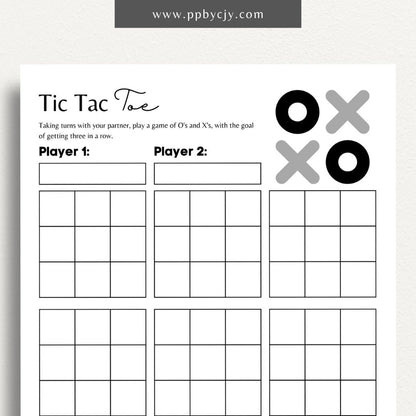 Tic Tac Toe Game Printable Template – Digital download for creating and playing the classic Tic Tac Toe game with printable game boards and markers