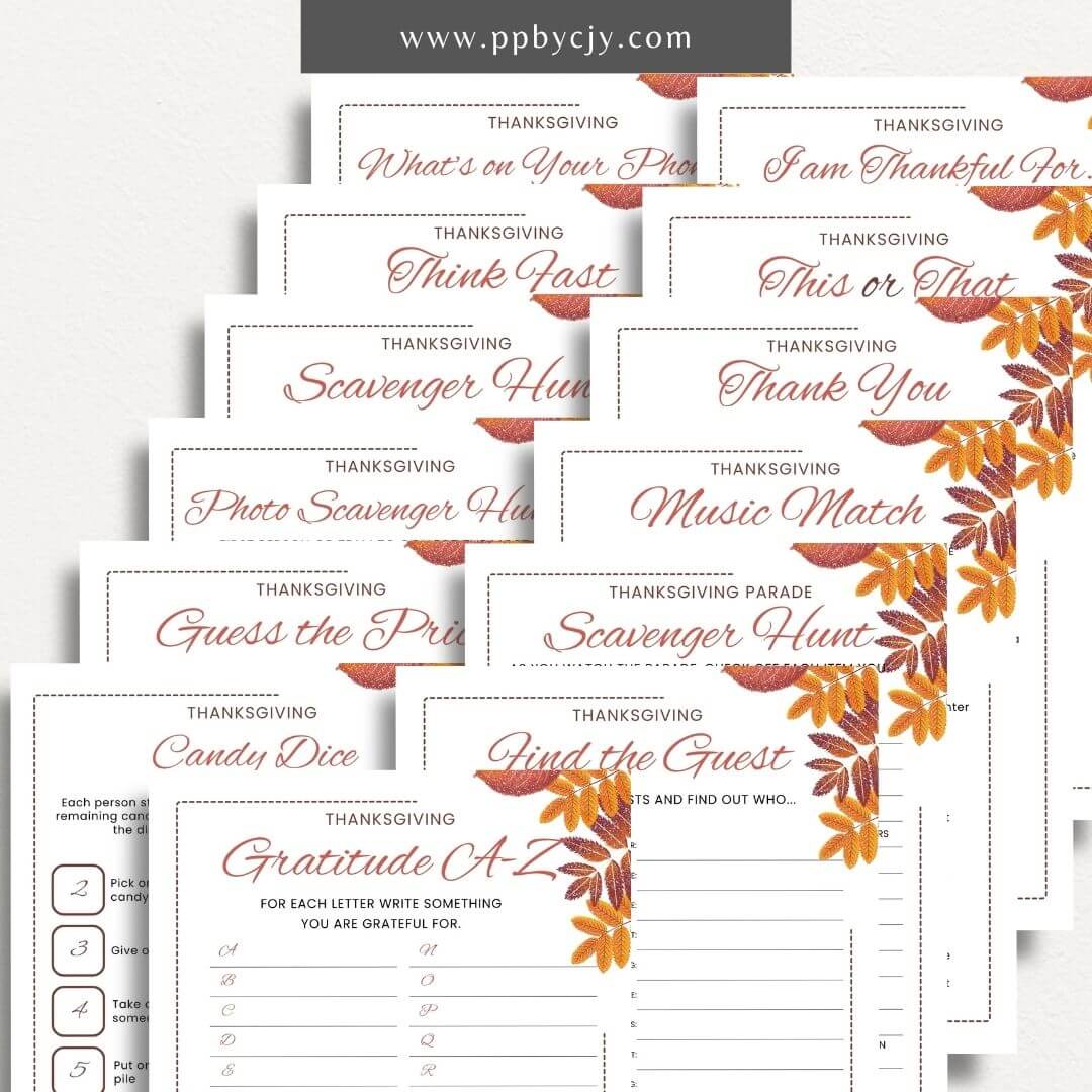 Thanksgiving Game Bundle Printable Template – Digital download for a collection of fun and engaging games designed for Thanksgiving celebrations, including instructions and printable materials