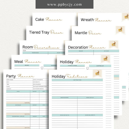 Thanksgiving Holiday Planner Bundle Printable Template – Digital download for a comprehensive set of planners to organize and manage all aspects of Thanksgiving, including meal planning, guest lists, decorations, activities, and schedules