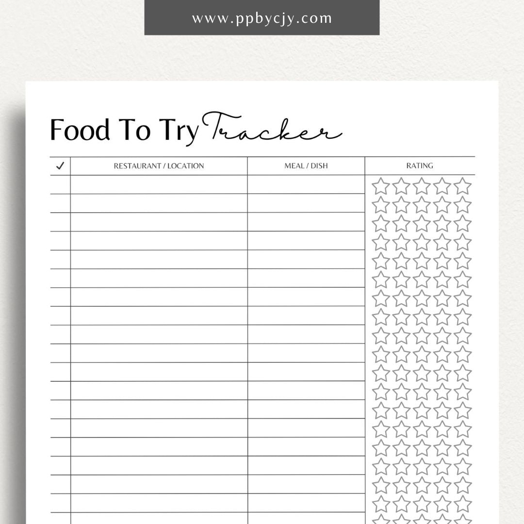 Food To Try Tracker Printable Template