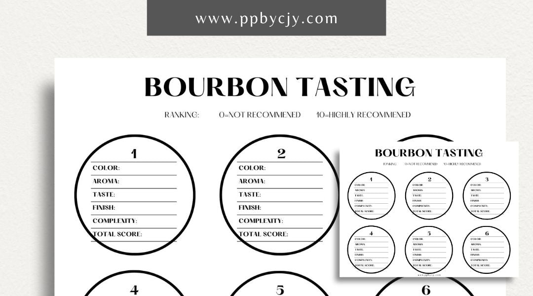 Bourbon Tasting Scorecard Printable Template – Digital Download for Recording and Rating Bourbon Tastings