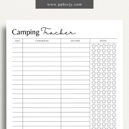 Campground Tracker Printable Template – Digital Download for Tracking and Recording Campground Visits and Details