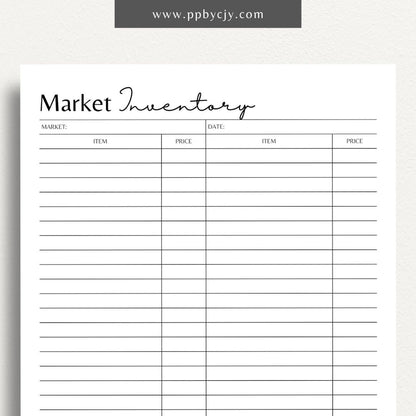 Market Inventory Printable Template – Digital download for managing stock, tracking sales, and organizing products for farmers markets or craft fairs.