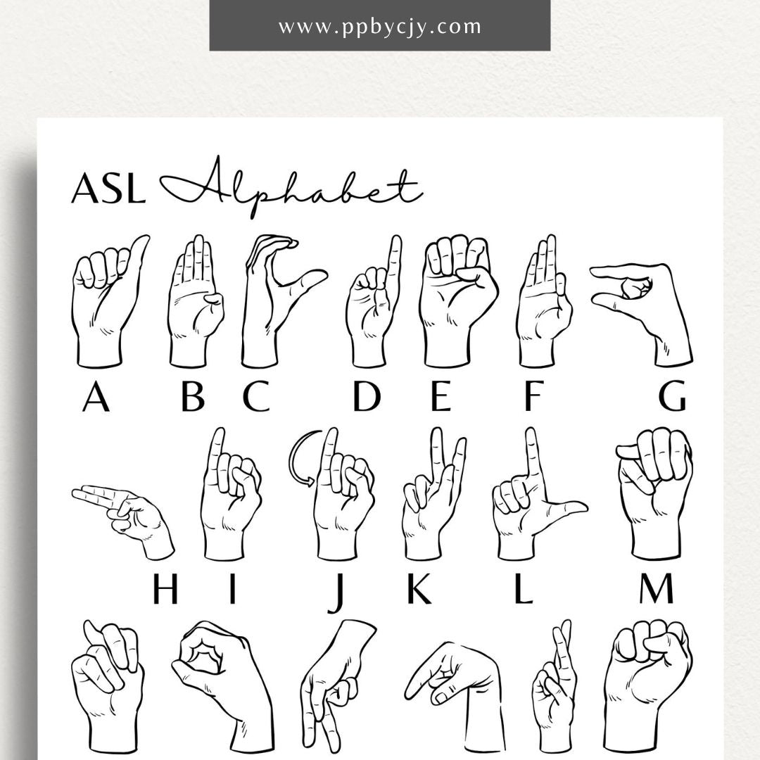 ASL Alphabet Sheet Printable Template – Digital download for learning American Sign Language alphabet and finger spelling