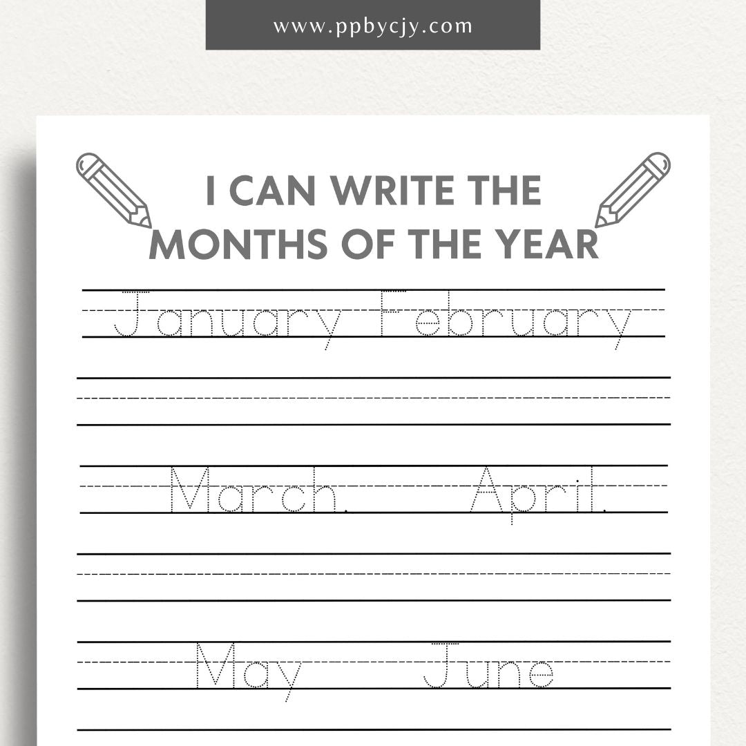 Months of the Year Learning Worksheet Printable Template – Digital download for teaching and reinforcing the names and order of the months of the year.