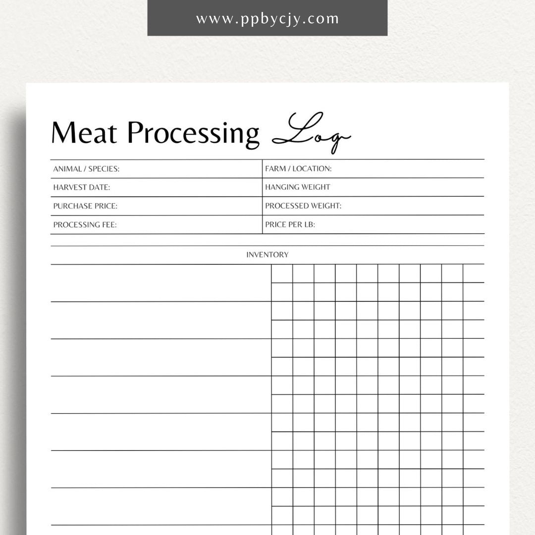 Meat Processing Tracker Printable Template – Digital download for tracking meat sent for processing and keeping organized records.