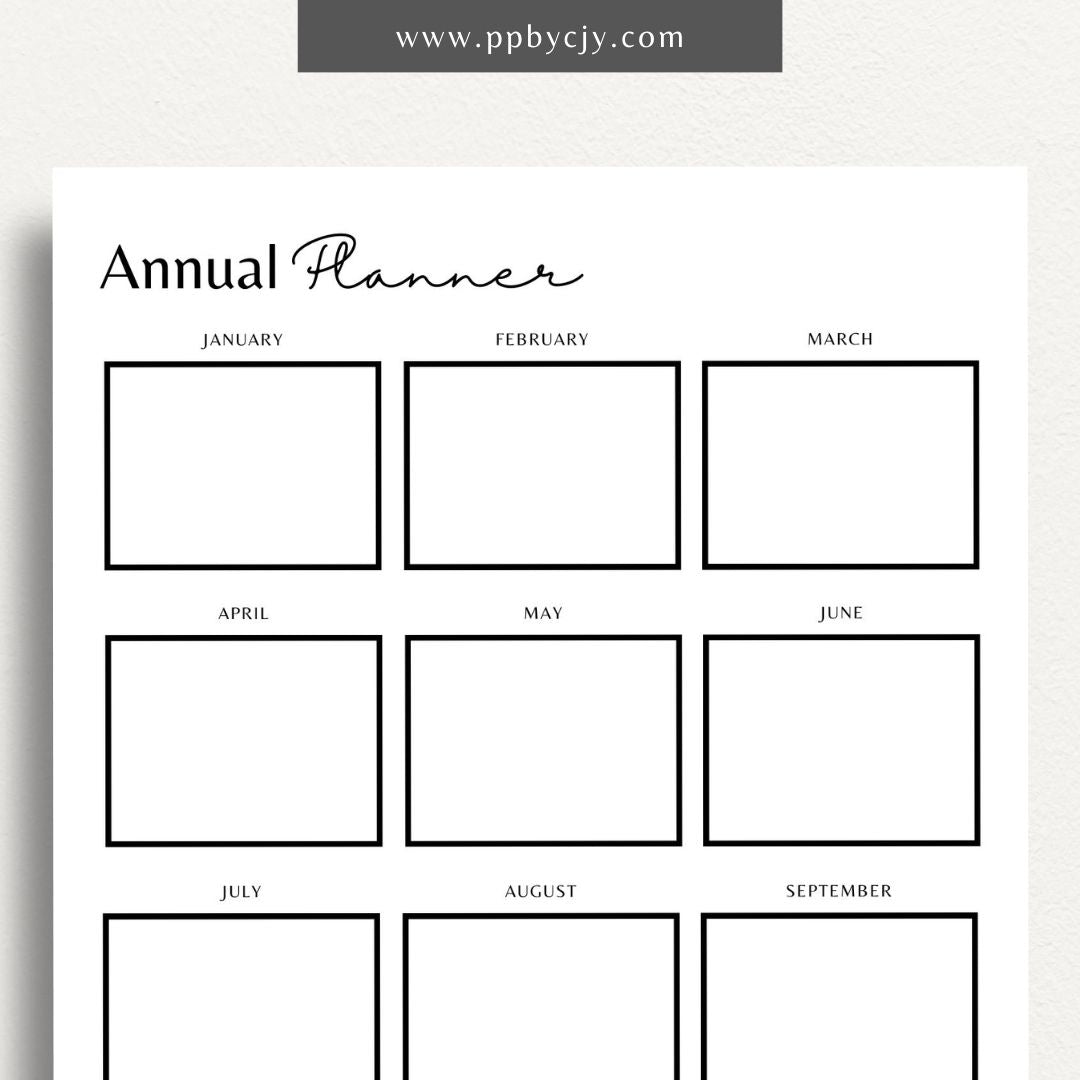  printable template page with columns and rows related to annual planner