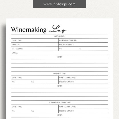 Winemaking Log Printable Template