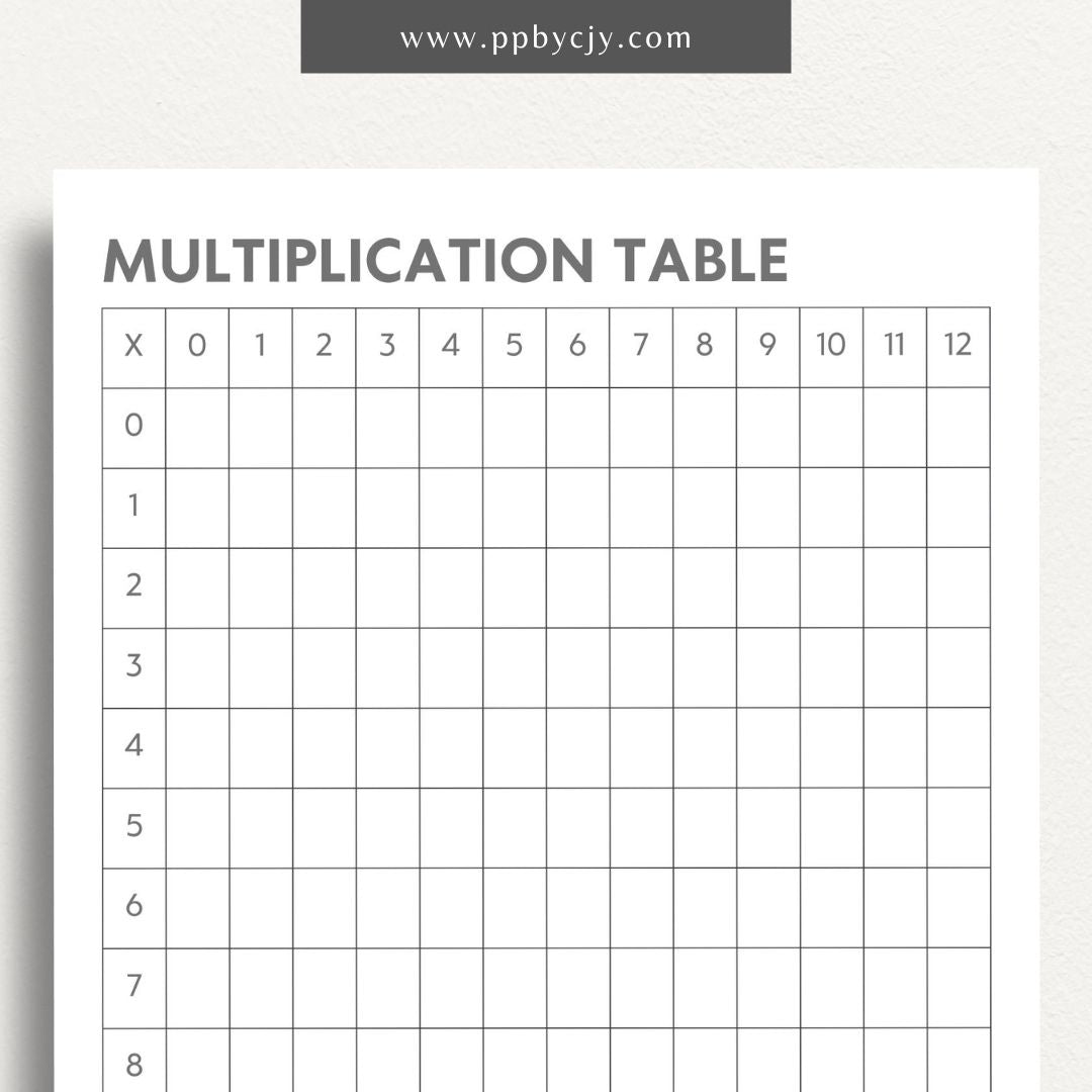 Multiplication Table Printable Template – Digital download for practicing and mastering multiplication facts