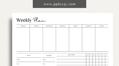 Weekly Planner Printable Template – Digital download for managing weekly schedules, tasks, and goals.