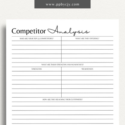 Competitor Analysis Template Printable Template – Digital download for business