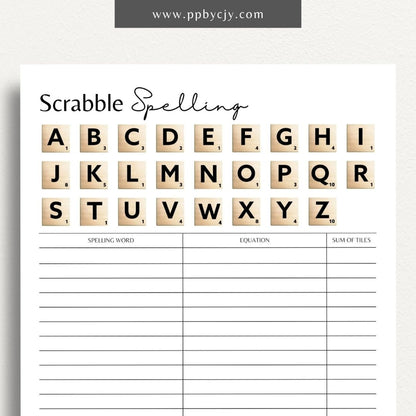 Scrabble Game Printable Template – Digital download for creating or tracking Scrabble game boards, tiles, and scores