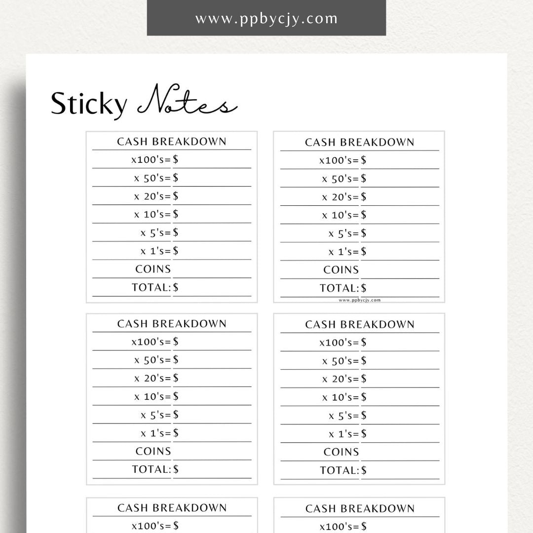 Sticky Notes Printable Template – Digital download for creating and organizing custom sticky notes for reminders, notes, and to-do lists