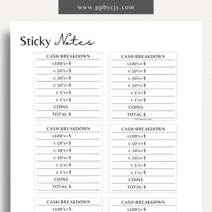 Sticky Notes Printable Template – Digital download for creating and organizing custom sticky notes for reminders, notes, and to-do lists