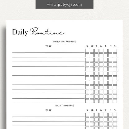 Daily Routine Printable Template – Digital download for planning and organizing daily schedules, tracking habits, and boosting productivity.