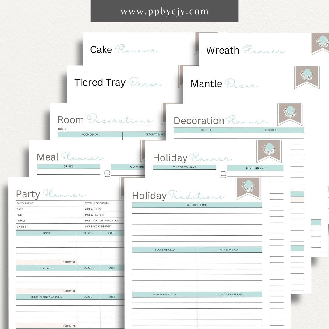 Easter Holiday Planner Printable Template – Digital Download for Comprehensive Holiday Organization with sections for meal planning, party planning, shopping lists, and activities.