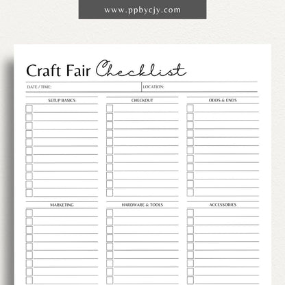 Craft Fair Checklist Printable Template – Digital Download for Preparing and Organizing Essentials for Craft Fair Participation