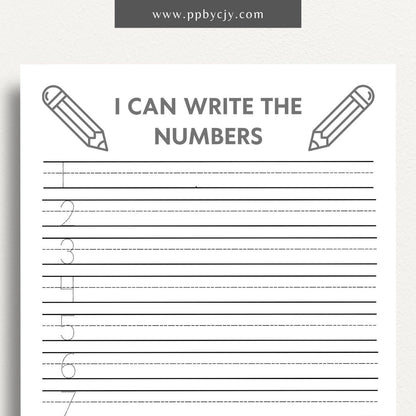 Number Learning Worksheet Printable Template – Digital download for teaching and reinforcing number recognition, writing, and basic math skills.