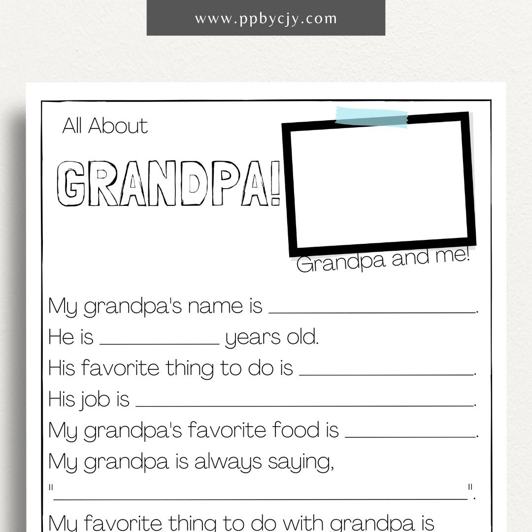 All About Grandpa and Grandma printable template with sections for memories, stories, and fun facts