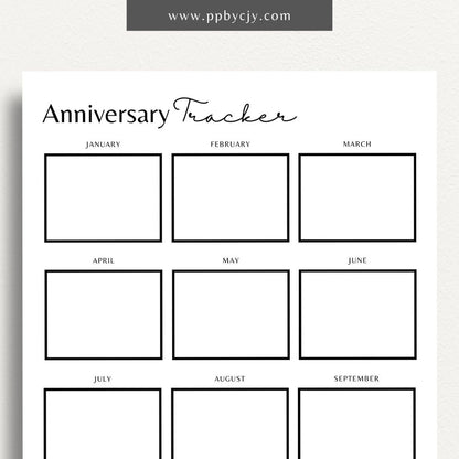 Anniversary Tracker Printable Template – Digital download for recording and remembering important anniversaries, including dates, names, and gift ideas or plans