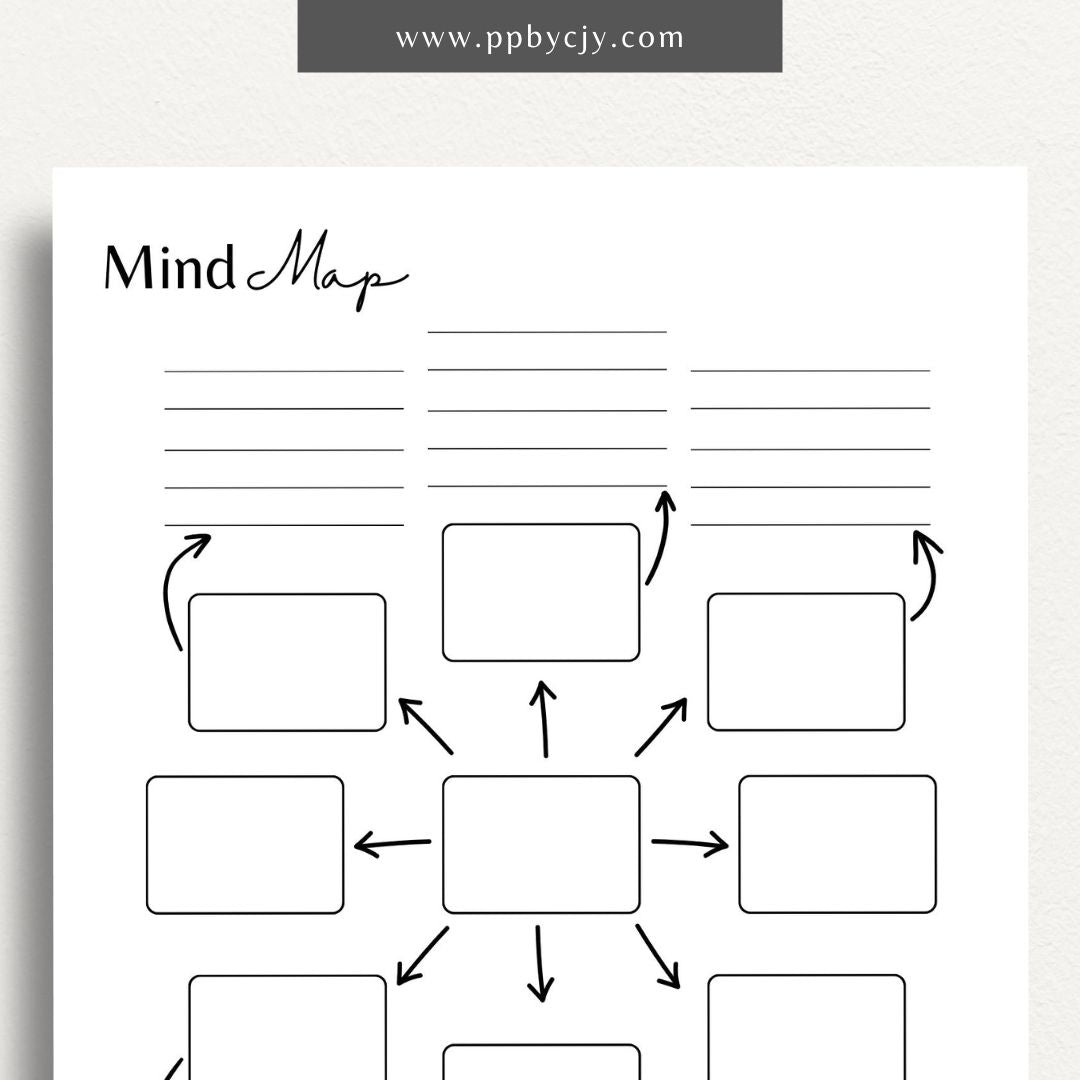 Mind Map Printable Template – Digital download for organizing ideas, brainstorming, and planning projects.