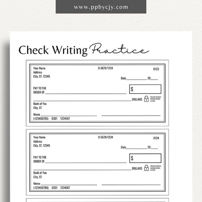 Pretend Check Learning Aid Printable Template – Digital download for teaching and practicing check writing and financial management skills