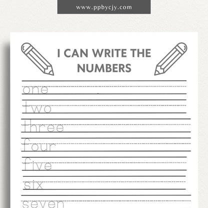 Number Learning Worksheet Printable Template – Digital download for teaching and reinforcing number recognition, writing, and basic math skills.