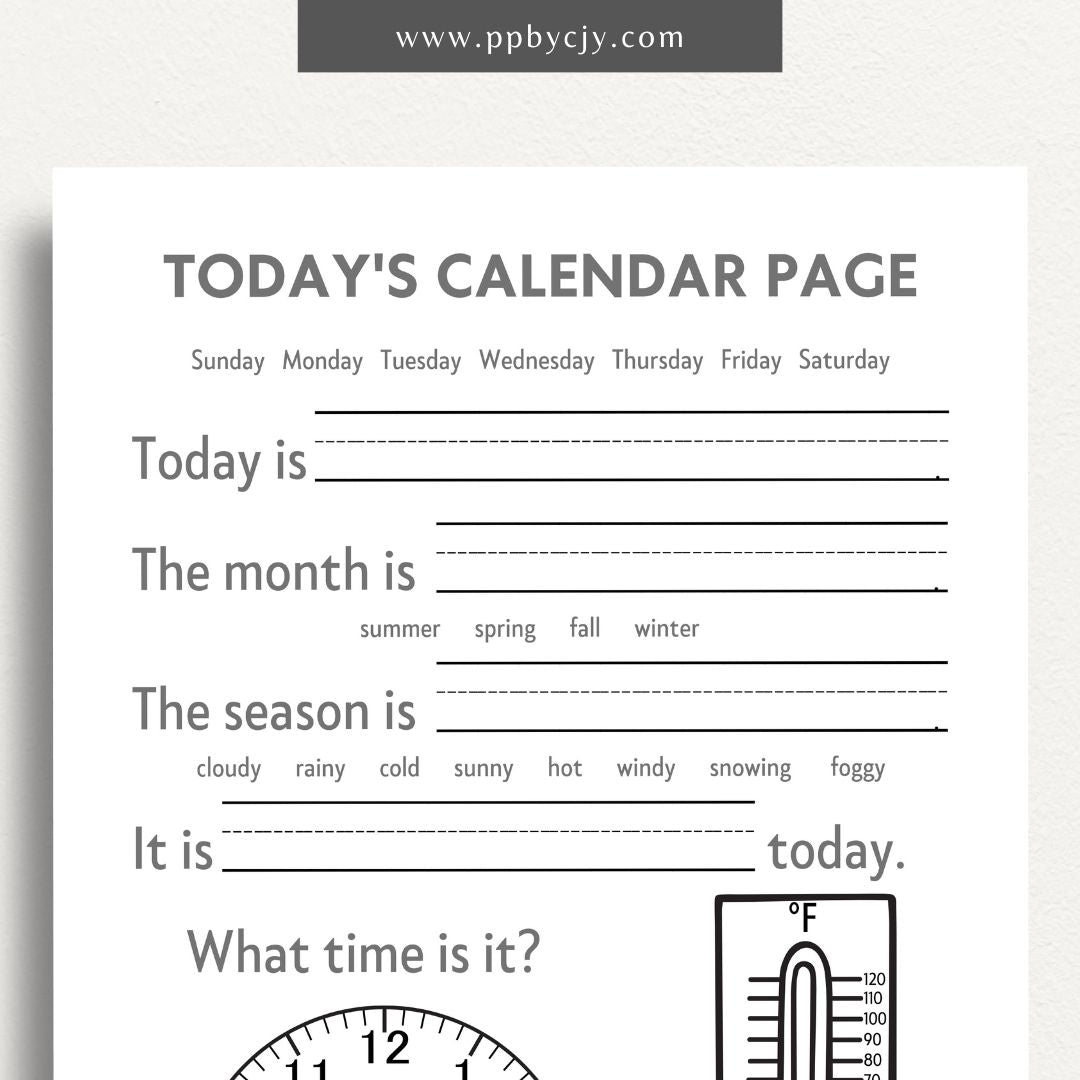 Classroom Calendar Learning Aid Printable Template – Digital Download for Organizing and Enhancing Classroom Scheduling and Activities