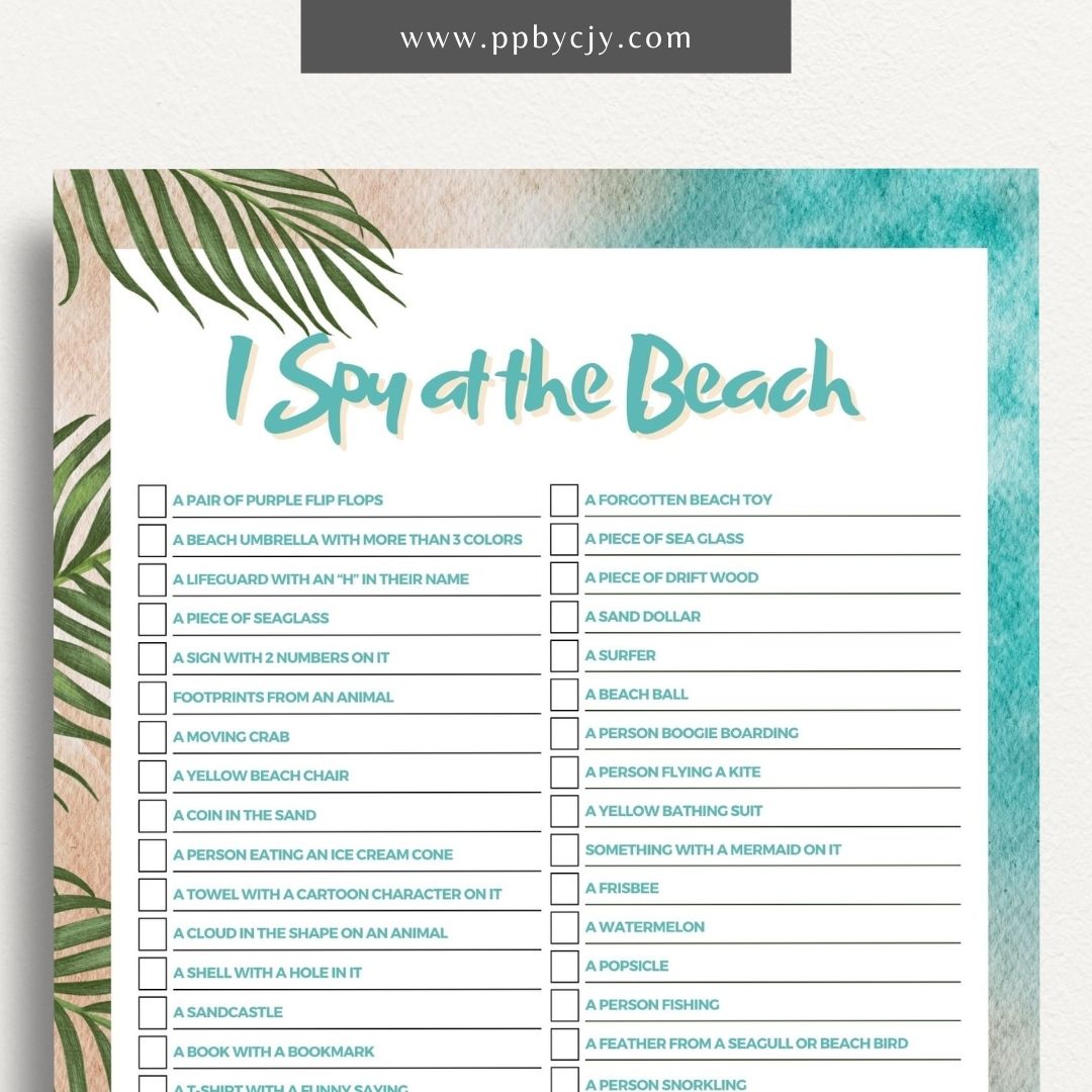 Beach Scavenger Hunt Printable Template – Digital Download for Fun Beach Activities and Exploration