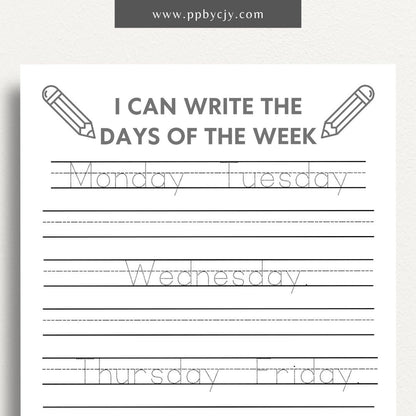 Days of the Week Learning Worksheet Printable Template – Digital Download for Teaching and Practicing Days of the Week