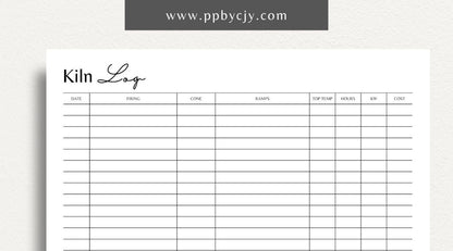 Kiln Log Printable Template – Digital download for tracking ceramic kiln operations, including firing schedules, temperatures, and kiln performance