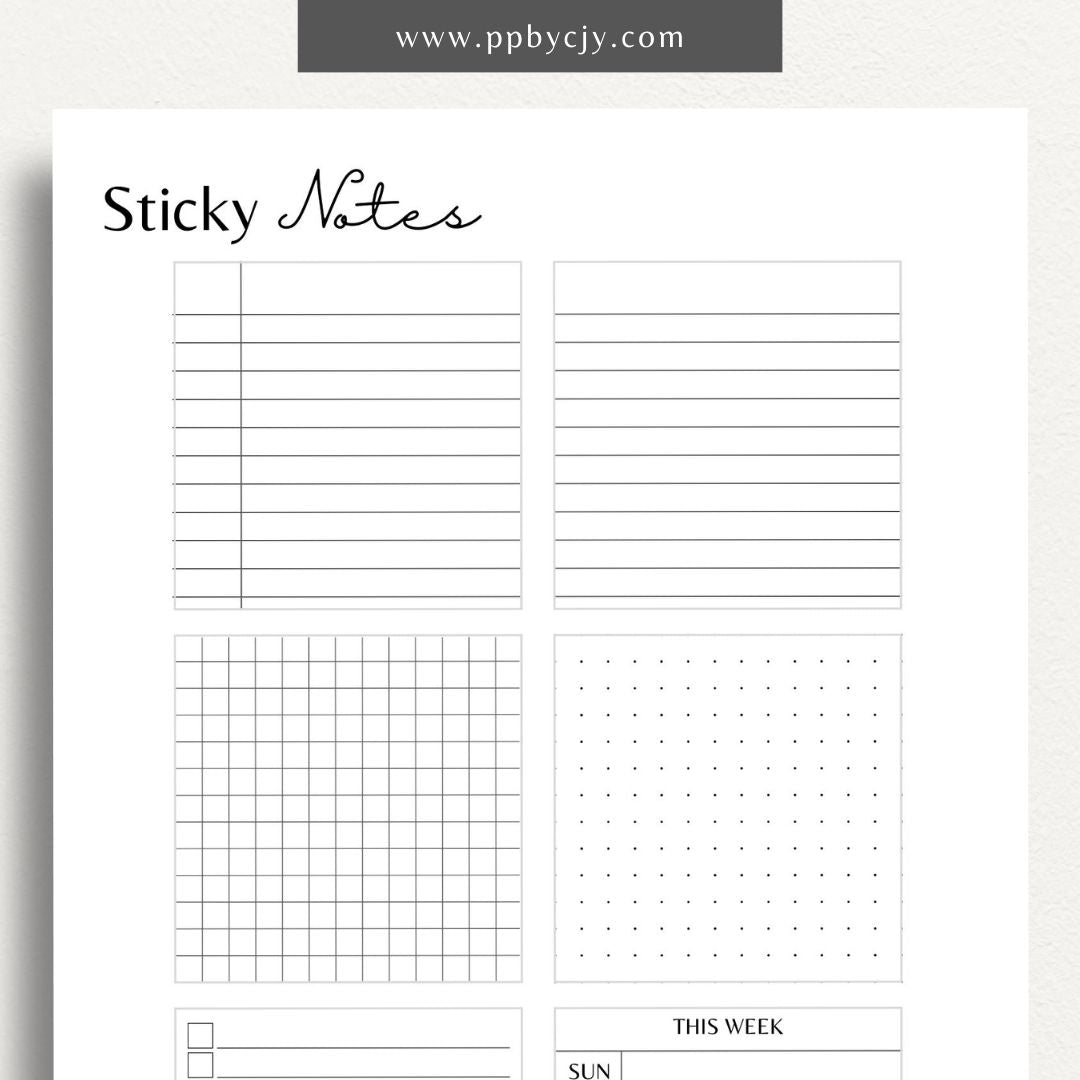 Sticky Notes Printable Template – Digital download for creating and organizing custom sticky notes for reminders, notes, and to-do lists