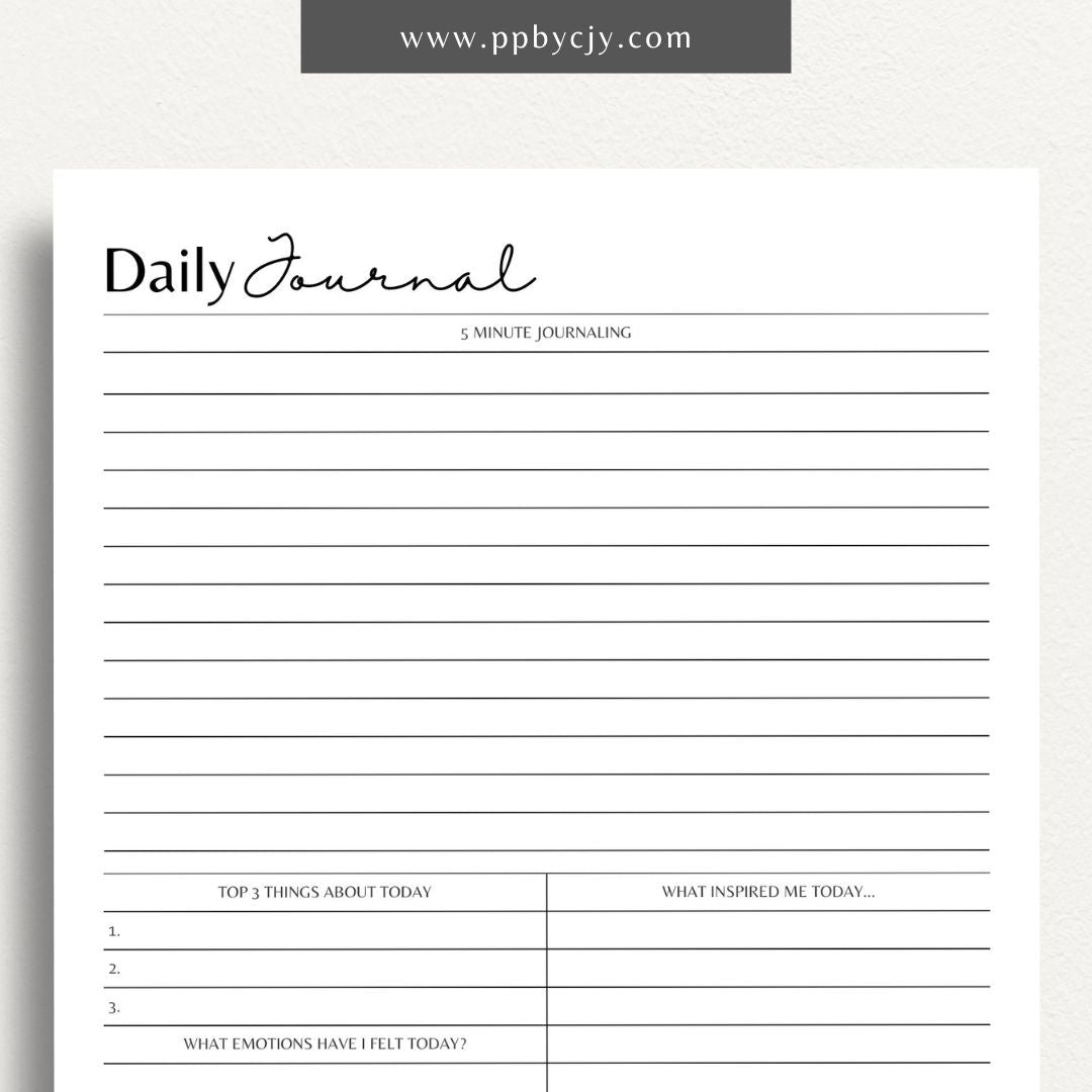 Daily Journal Page Printable Template – Digital download for daily reflection, planning, and journaling, including to-do lists and mood tracking.