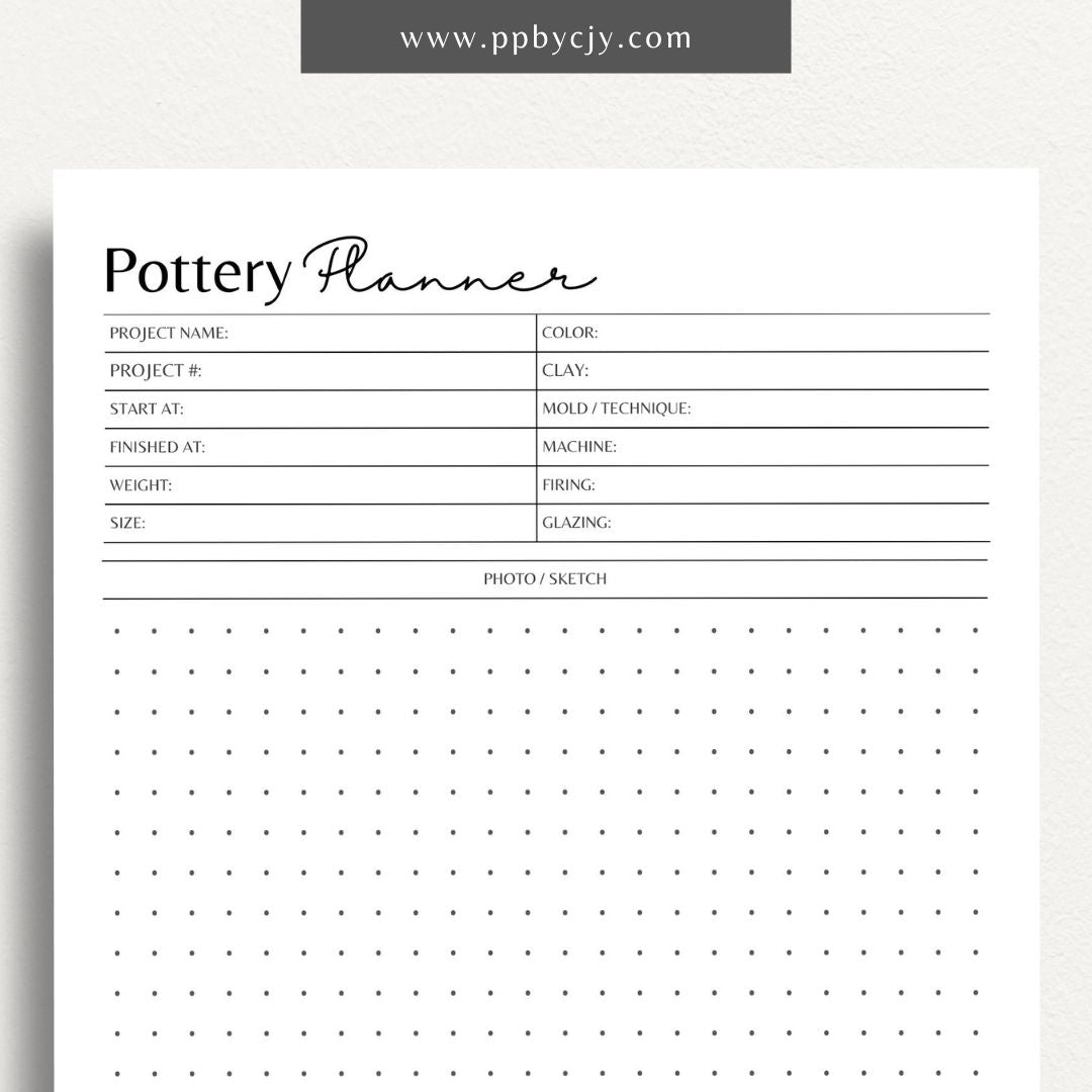 Pottery Planner Printable Template – Digital download for organizing ceramic projects, including design planning, material tracking, and firing schedules