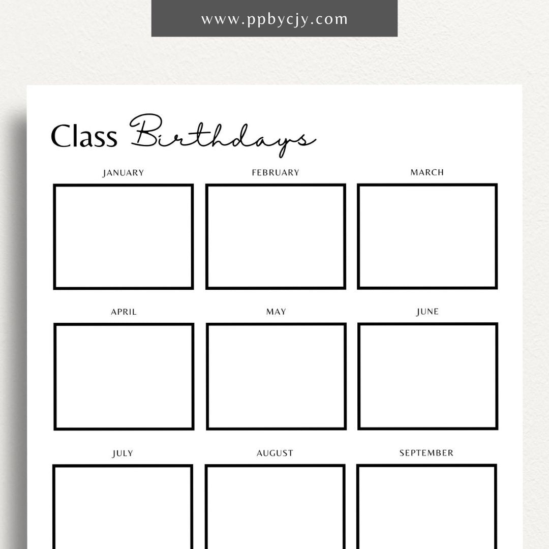 Class Birthday Reminder List Printable Template – Digital Download for Tracking and Remembering Students' Birthdays in Class